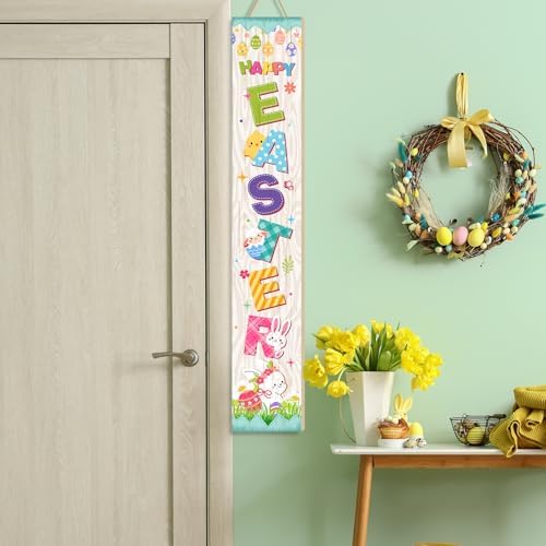Welcome Porch Sign, Wooden, 47.2", Outdoor Front Door, Bunny Egg - Image 7
