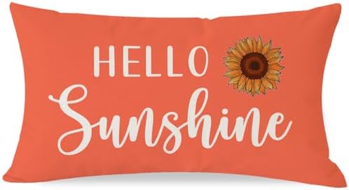 PANDICORN Hello Sunshine Throw Pillow Cover 12x20 Inch Sunflower, Orange by PANDICORN