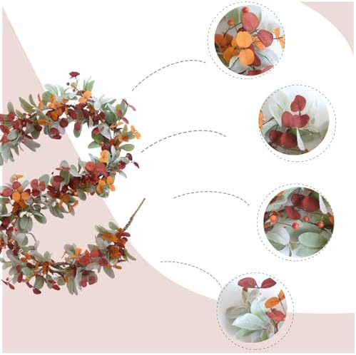 Artificial Fall Wreath for Front Door, Autumn Garland with Lambs Ears Leave Eucalyptus Leaves Berry,Fall Garland for Indoor Outdoor Farmhouse Home Wall Window Festival Decor - Image 2