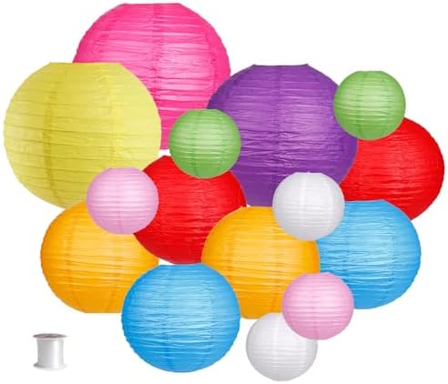 Round Hanging Paper Lanterns Rainbow Party Decorations 15pcs by zilue