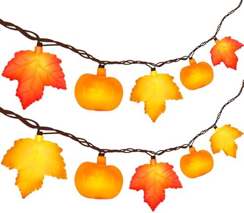 8.5Ft Fall Decor Orange Maple Leaf & Pumpkins String Lights, 10 LED Fall String Lights Plug in, Outdoor Indoor Fall Decorations for Home Porch Fireplace Harvest Party Thanksgiving Decor by PASUTO