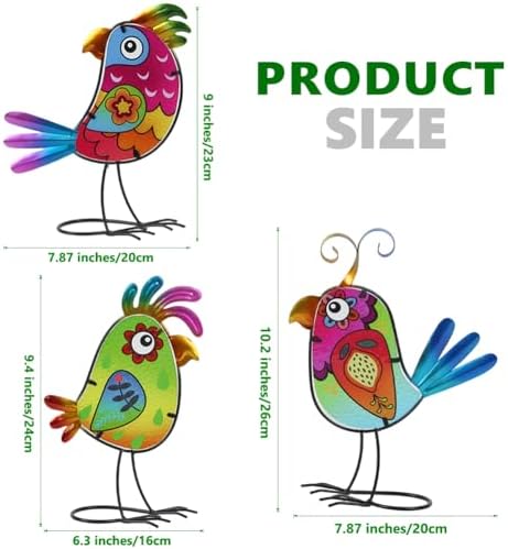 3 Pack Garden Outdoor Metal & Glass Bird Yard Art Decor, Yard Art Decoration for Porch Patio, Garden Statues Sculpture Gifts for Grandma Mom Women (Colorful) - Image 3