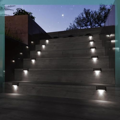GIGALUMI Solar Deck Lights Outdoor, 16 Pack Waterproof LED Solar Lights for Stairs, Step, Fence, Railing, Yard and Patio (Cool White) - Image 2