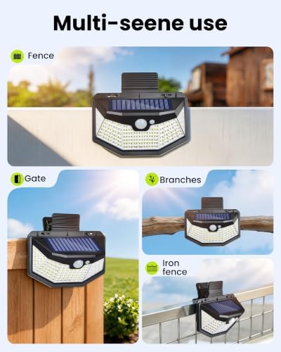 Clip on Solar Lights Outdoor with Motion Sensor, 800LM & 270° Wide Angle Solar Fence Lights Outdoor Waterproof with 115 LEDs, 3 Modes & Portable Security Lights for Chain Link Patio Deck Yard (2Pack) - Image 6