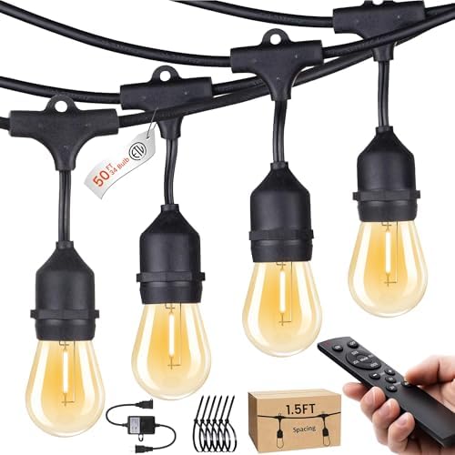 Outdoor String Lights 50FT 34 Bulbs(1.5 FT Apart) Remote lighting for Patio by SUFEIMAS