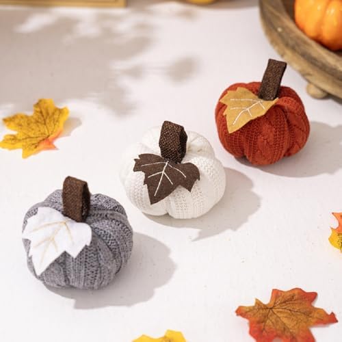 6Pcs Knitted Pumpkin Decor Set, Small Fall Hanging Ornaments for Home - Image 3