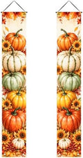 IVN Thanksgiving Watercolor Pumpkin Porch Banners 12x71 Inch Set of 2 by IVN