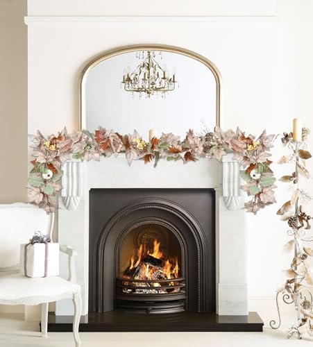 DearHouse Fall Maple Leaf Garland, 5.9Ft Hanging Vine Artificial Autumn Foliage for Thanksgiving, Home, Wedding, Fireplace, Party, Christmas Decor (White) - Image 3