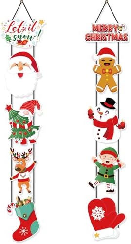CroBlissful 2 Sets Christmas Porch Sign Santa Snowman Elf Door Banner by CroBlissful