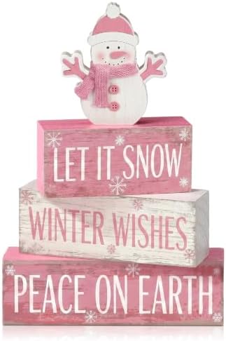 Colingmill 4 Pcs Pink Snowman Christmas Table Decor Winter Wooden Snowman by Colingmill