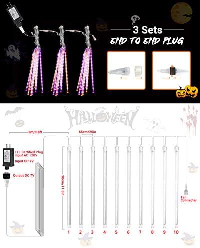 Halloween Lights 10 Tubes Orange Purple Meteor Shower Icicle Lights 240 LED - Image 2