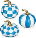 Briful 3-Piece Blue and White Resin Pumpkin Set, Coastal Fall Decor by Briful