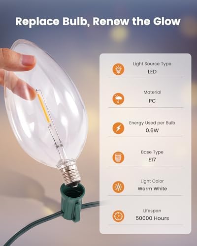 SURAIELEC Jumbo C9 Christmas Lights, 20FT Christmas Pathway Light Outdoor, 10 Warm White Giant LED Bulbs, 10 Ground Stakes for Holiday Yard Lawn Garden Walkway Decorations, UL Listed - Image 6