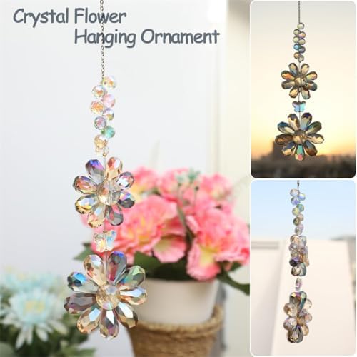 2 PCS Crystal Flower Sun Catcher Prisms Colorful Suncatcher Hanging Ornament Crystals Sunflower Rainbow Maker Suncatchers for Windows Hanging Indoor Outdoor Balcony Aesthetic Home Patio Garden Decor - Image 5