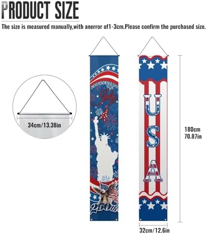 doginthehole 250th Anniversary USA Banner Set 12 x 71 Inch, Vertical Patriotic Hanging Banners, Statue of Liberty Eagle Porch Signs 4th of July Decorations Wall Porch Door Decor, Red White Blue - Image 4