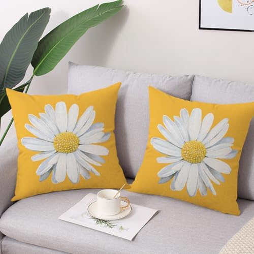 Spring Summer Outdoor Waterproof Pillow Covers 18 x 18 Inch Set of 2 Yellow Daisy Flower Decorative Cushion Cases for Sofa Couch Garden Patio - Image 2
