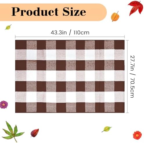 Buffalo Plaid Rug 28 x 43 Inches Fall Outdoor Front Door Decor Mat, Cotton Washable Hand-Woven Rug for Layered Doormat, Autumn Halloween Thanksgiving Carpet for Porch (Brown and White Plaid) - Image 2