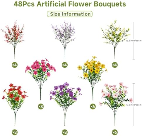 SHareconn 48 Bundles Artificial Flowers for Outdoors UV Resistant Decor - Image 3