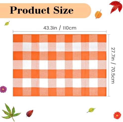 Buffalo Plaid Rug 28 x 43 Inches Fall Outdoor Front Door Decor Mat, Cotton Washable Hand-Woven Rug for Layered Doormat, Autumn Halloween Thanksgiving Carpet for Porch (Orange and White Plaid) - Image 2