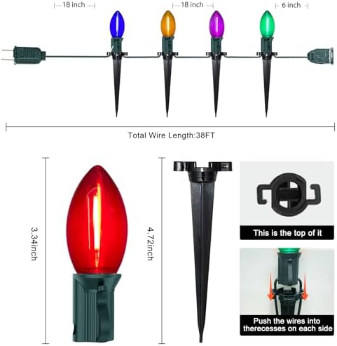 C9 LED Christmas Pathway Lights 38 Feet Outdoor String Lights with Marker Stakes, 25 LED Clear Multicolor Connectable Christmas Walkway Markers Lights for Outside Porch Garden Patio Lawn Decor - Image 2
