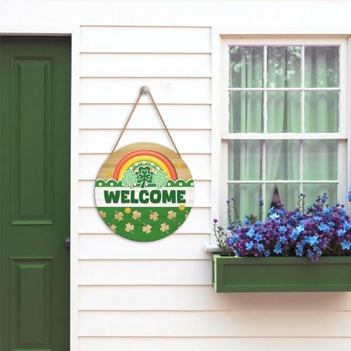 Happy St. Patrick's Day Rainbow Wooden Hanging Sign 12x12 Inch St. Patricks Day Welcome Shamrock Wreath Sign for Front Door Decor,Irish Spring Farmhouse Wood Wreath Indoor Wall Hanging Decoration - Image 6