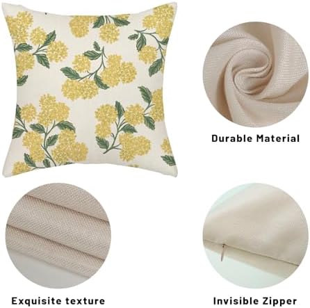 Mustard Yellow Outdoor Pillow Covers 22x22 Inch 2 Pcs Green Hydrangea Flower Decor Throw Pillows Spring Summer Seasonal Vintage Floral Decoration Pillowcase Linen Cushion Cover for Couch Sofa - Image 7