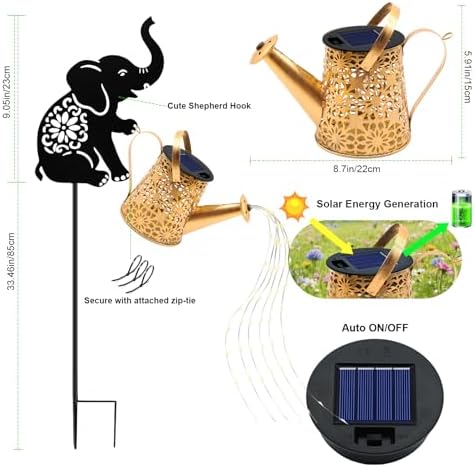 Solar Watering Can Lights, Elephant Hanging Lantern Solar Lights Outdoor, Birthday Gifts for Mom Women Mother's Day, Waterproof Garden Decor Outside Patio Yard Pathway Backyard, 2 Pack - Image 2