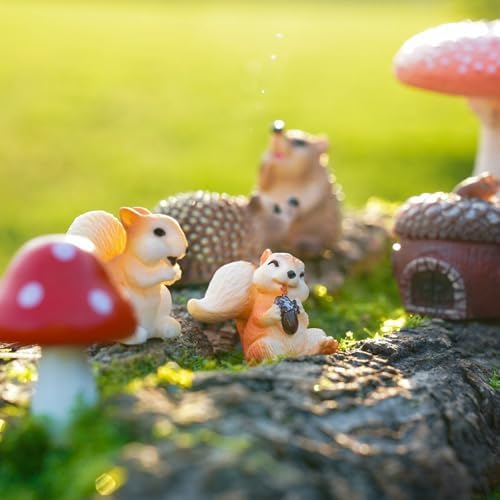 Fairy Garden Accessories, 7 Pieces Squirrel & Hedgehog Resin Figures with Acorn & Mushroom, Handmade Miniature Decor, Garden Miniatures and Home Decorations, Perfect DIY Gift - Image 2