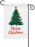 Moslion Merry Christmas Tree Garden Flag 12.5x18 Inch Mistletoe Pine Trees with Stars Light Yard Flag Burlap Banners Vertical Double Sided for Farm House Outside by Moslion