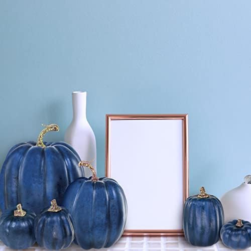 Winlyn 7 Pcs Assorted Sizes Navy Blue Artificial Pumpkins Decorative Dark Blue Pumpkins Faux Foam Pumpkins for Gifts Fall Baby Shower Thanksgiving Halloween Table Centerpiece Shelf Mantel Decoration - Image 5