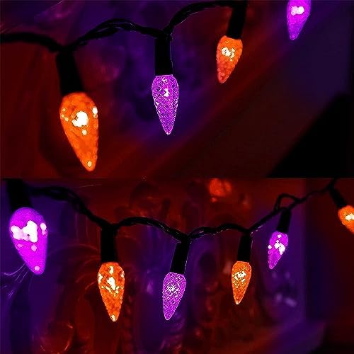 WATERGLIDE Halloween C6 String Lights, 33ft 100 LED Black Wire Fairy Lights with 29V Safe Adaptor, 8 Lighting Mode, Waterproof for Indoor Outdoor Patio Xmas Tree Party Decor, Orange & Purple - Image 6