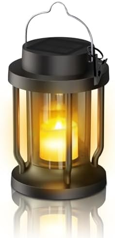 Solar Lantern Outdoor & Indoor Use – Hanging Solar Lights with Realistic Flickering Flameless Candle, Weatherproof for Gardens, Patios, Trees, and Lawns (Black, 1 Pack) by Unknown