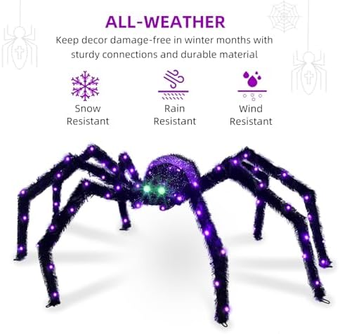 Halloween Decorations Outside Giant Spider - HOYECHI Outdoor Halloween Decor Lighted Spider 4.2FT, Light Up Spider with 90 LED Lights, Ground Stakes, for Front Yard Porch Gardens Lawns Party - Image 5