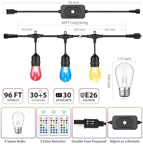 Mlambert Multicolor 96FT(2x48FT) LED Patio String Lights with Remote, Black - Image 2