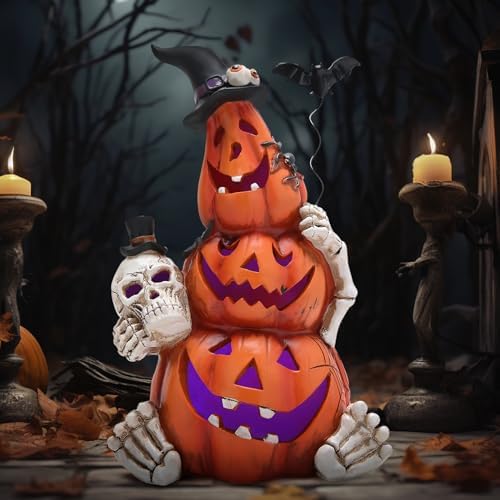 Hodao Halloween Pumpkin Decor with Light, Fall Pumpkin Ornaments Indoor - Image 5