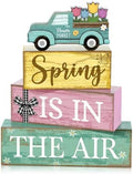 Moucuny 4 Pcs Spring Wooden Block Signs Farmhouse Table Centerpiece by Moucuny