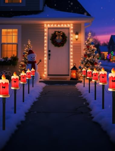 10.5FT Christmas Pathway Lights, 5PK LED Candle Yard Stake Lights - Image 4