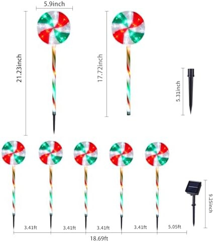 BRIGHTDECK Lollipop Solar Christmas Pathway Lights Outdoor, LED Christmas Decor with 8 Lighting Modes, Light Up Solar Stake Lights for Holiday, Xmas (Red Green White, 10Pack) - Image 3