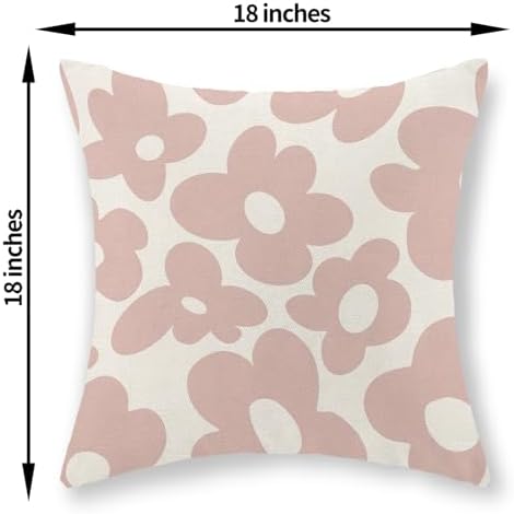 Light Pink Pillow Covers 18x18 Inch Set of 2 Pink Cute Floral Throw Pillows Daisy Flower Decor Outdoor Pillow Cases Linen Spring Summer Farmhouse Decoration Cushion Cover for Couch Sofa Bed - Image 2