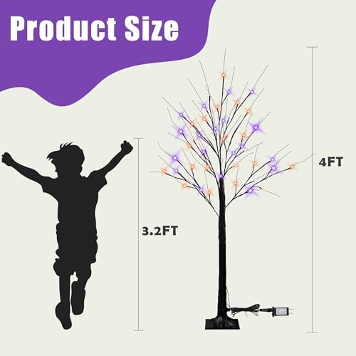 Dazzle Bright 2 Pack 4FT Halloween Lighted Up Birch Tree, Total 96 LED Purple and Orange Fairy Lights with Timer, Waterproof for Indoor Outdoor Home Party Halloween Decoration - Image 4