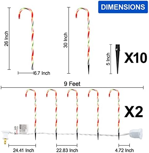 26" Christmas Decorations Outside Candy Cane Lights (10 Pack), Red & Green - Image 3