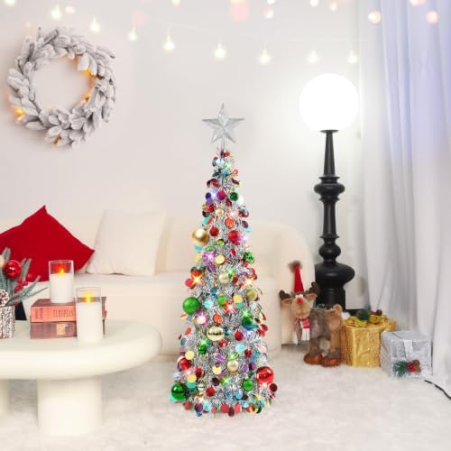 N&T NIETING Pop Up Christmas Tree with Lights & Ornaments, 3FT, Silver - Image 2