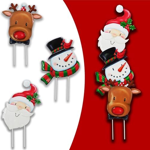 3 Pack Metal Christmas Yard Signs Decor for Multiple Stacked, Christmas Yard Stakes with Santa Claus Snowman Elk Fall Yard Decor for Outside Garden Yard Lawn Porch by Voumsil