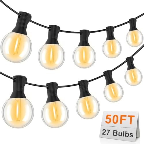GvvooHome Outdoor String Lights 50FT, G40 LED Patio Lights with 27pcs Shatterproof Bulbs, All Weatherproof Hanging Lights for Outside Backyard Party Cafe Decor by GvvooHome