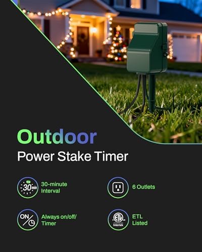 BN-LINK Outdoor Power Stake Timer, 24-Hour Mechanical Timer, 6 Outlets - Image 2
