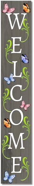 Rustic Butterflies Wood Welcome Porch Sign 20x120cm Welcome Porch Sign Spring Butterfly Flower Decorations for Standing Hanging Home Front Door Yard Party Decor Indoor Outdoor Decor by Unknown