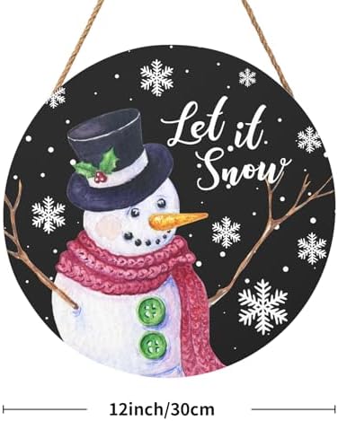 Winter Snowman Sign for Front Door Christmas Snowflake Wood Door Hanger 12"x12" Holiday Welcome Decorations Rustic Snowflakes Black Winter Wreath Wall Hanging Decoration for Home Wall Porch Yard Garden - Image 2