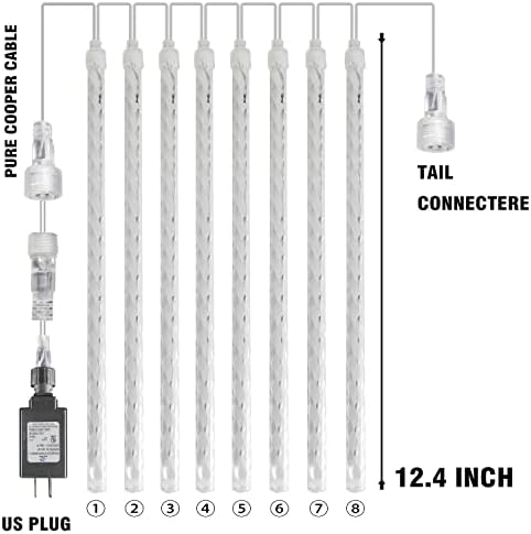 Dazzle Bright Christmas Lights Outdoor, 288LED Meteor Shower Rain Lights 12 Inch 8 Tubes, Waterproof Plug in Falling Icicle Light Christmas Decorations for Xmas Tree Yard House Decor (Blue) - Image 2