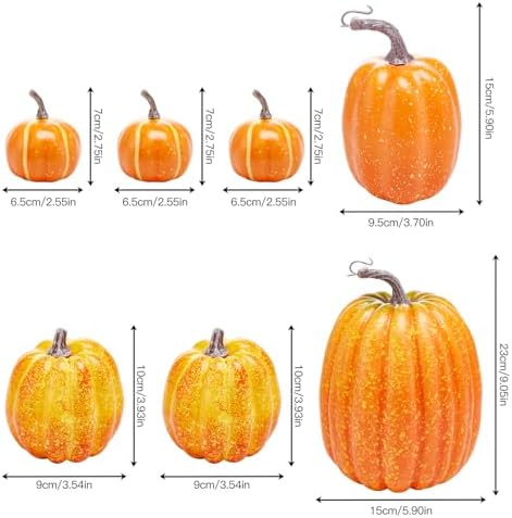 Halloween Autumn Harvest Festival 7 Artificial Pumpkins of Various Styles Decorate Rural Style Farmhouses Foam Pumpkins Thanksgiving Dinner Party Home Festival Autumn Decoration (Orange) - Image 3