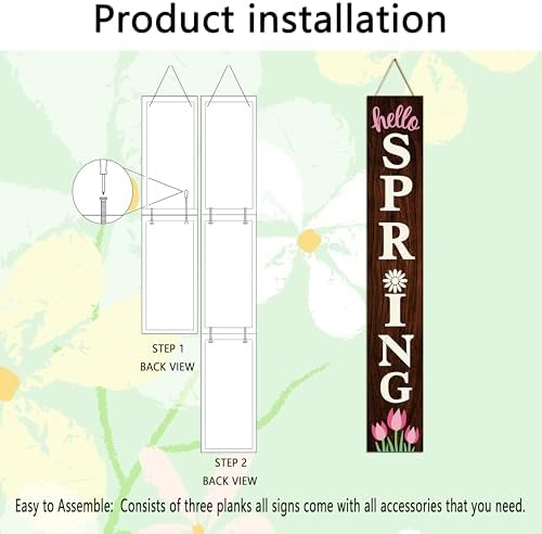 Hello Spring Wooden Porch Sign 47" Tulip Large Welcome Sign Vertical Indoor Outdoor Standing Sign For Garden Home Yard Farmhouse - Image 3